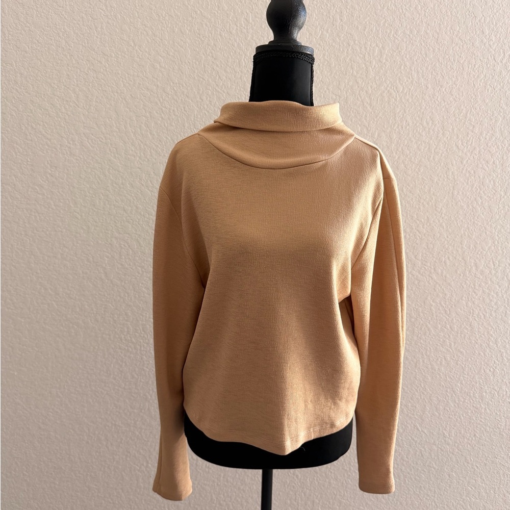 ZARA Women’s Camel Cowl Neck Long Sleeve Blouse with Tie-Back